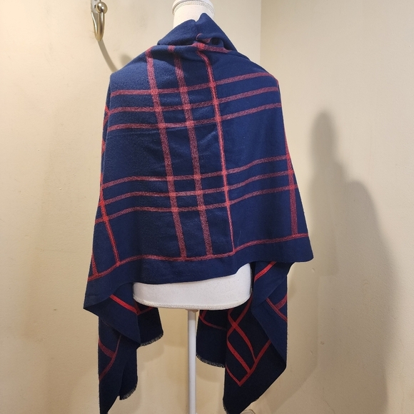 Large Navy and Red Plaid Scarf - Picture 5 of 7